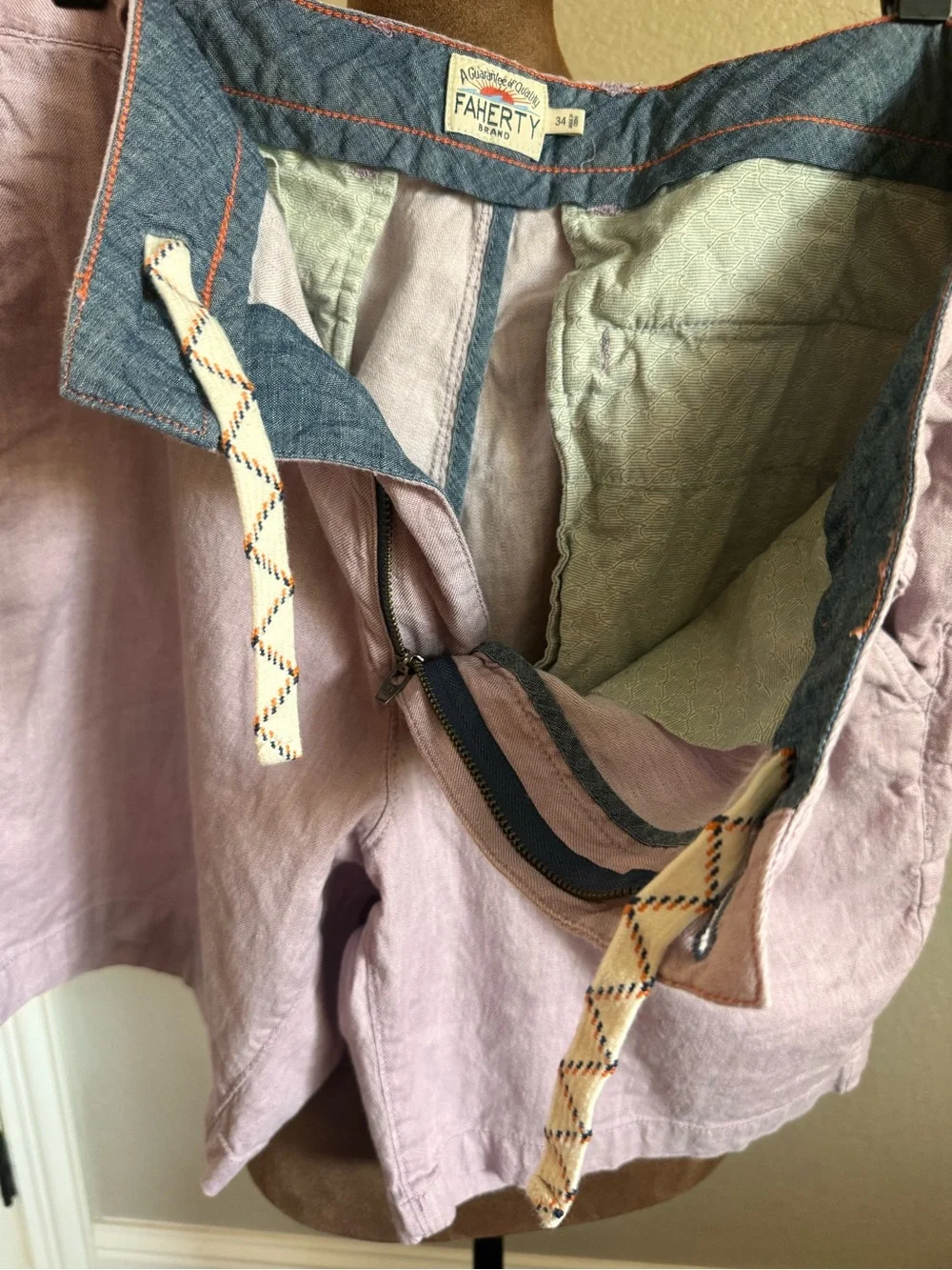 Faherty Brand Mens 34 Linen Organic Cotton Shorts Dusty Lavender Lilac Chino